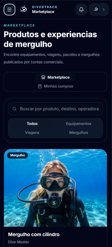 Marketplace de mergulho do DiverTrack